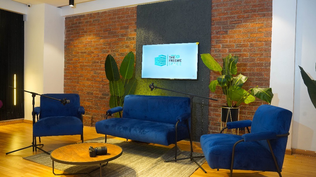 Professional podcast studio with 3-camera broadcast setup and Rodecaster Pro at The Freeme Space, Lekki Lagos