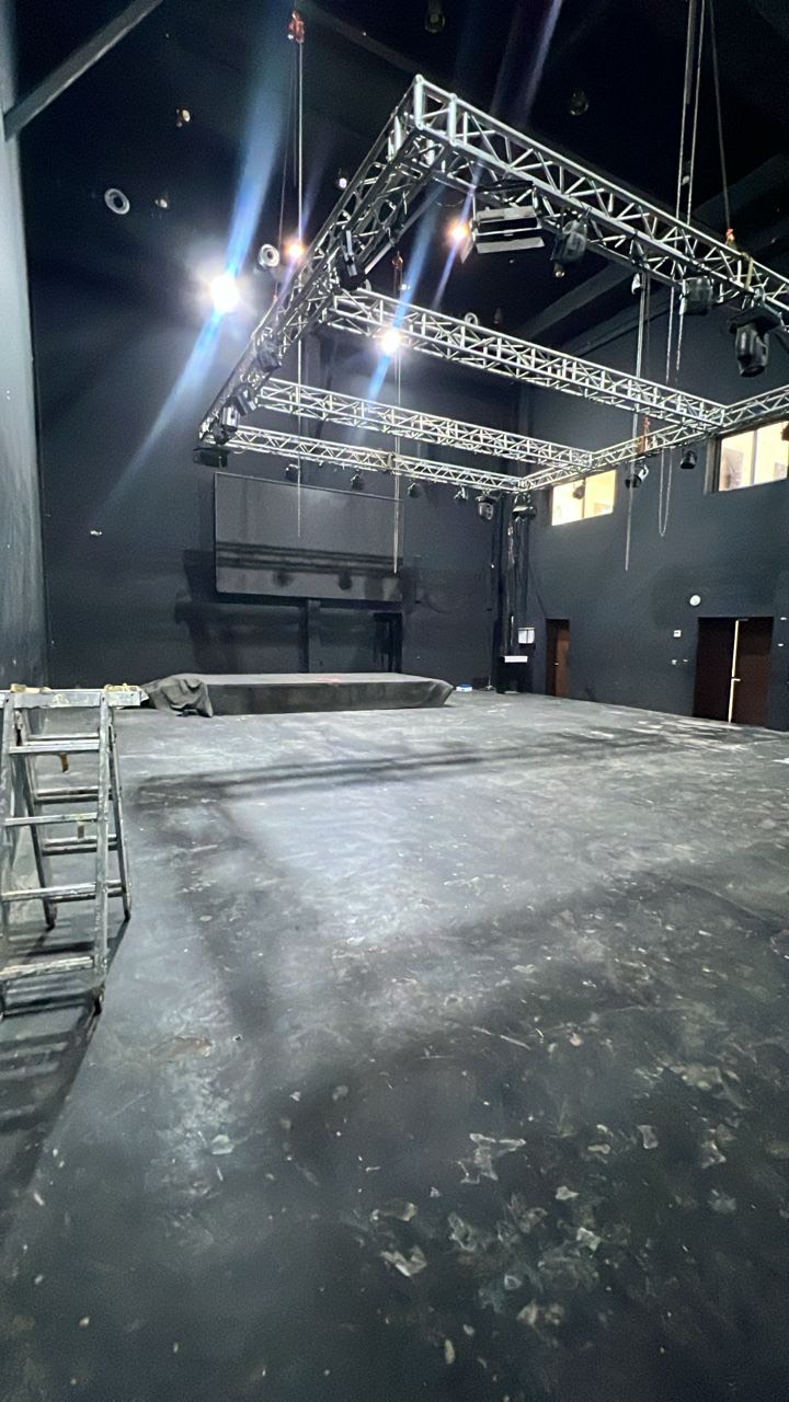 The Freeme Space main soundstage with LED video walls — production studio Lagos, Lekki Phase 1